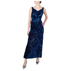 Robe de soirée à paillettes bleu marine, début des années 1960