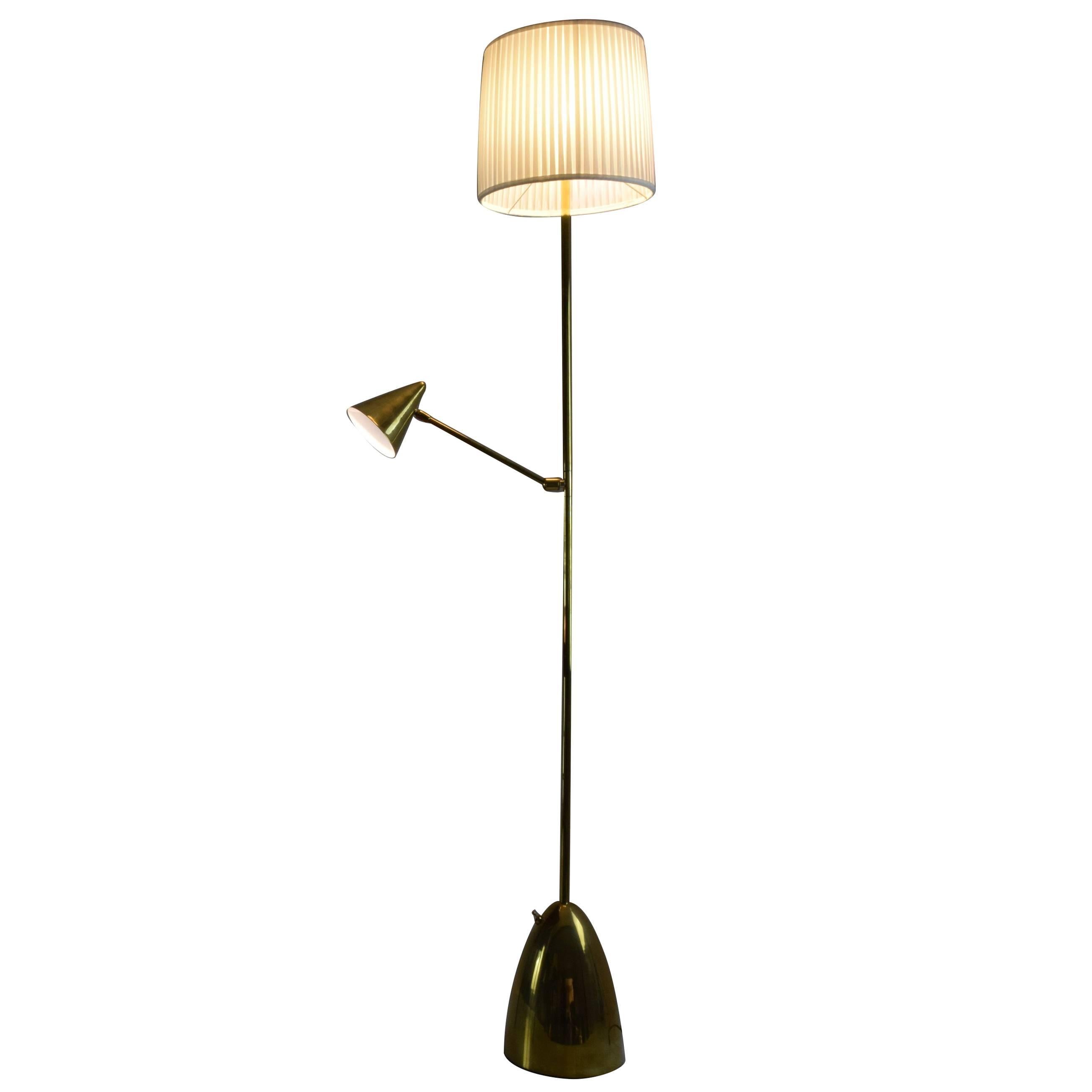 De-Light F1 Contemporary Double Light Brass Floor Lamp, Flow Collection