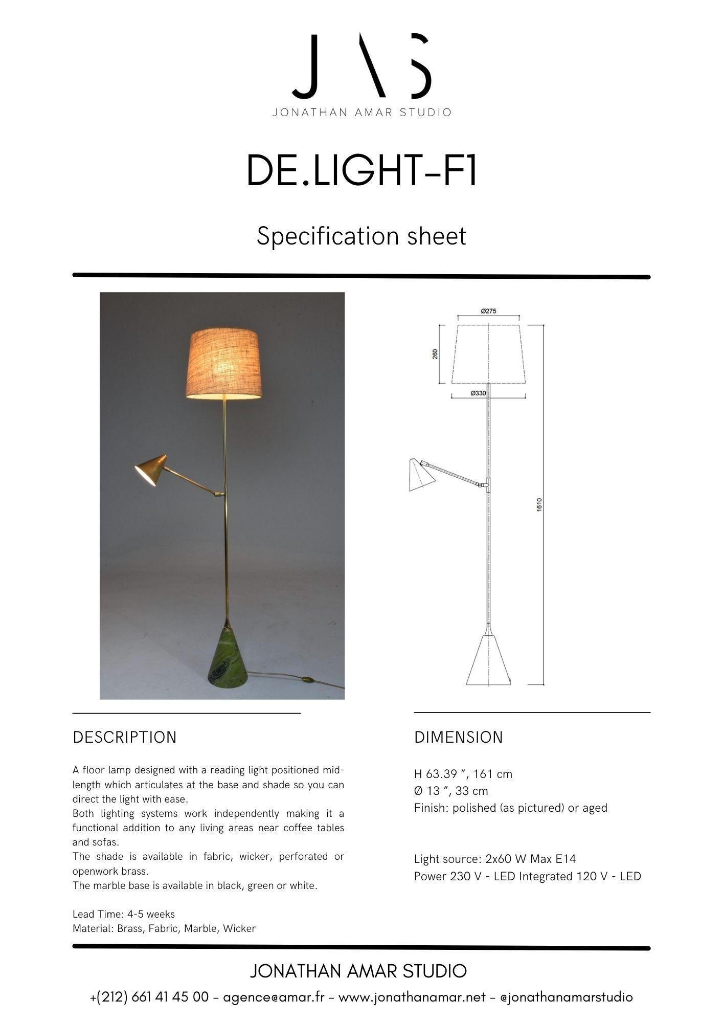 De-Light F1 Double Light Brass Floor Lamp, Flow Collection For Sale 3