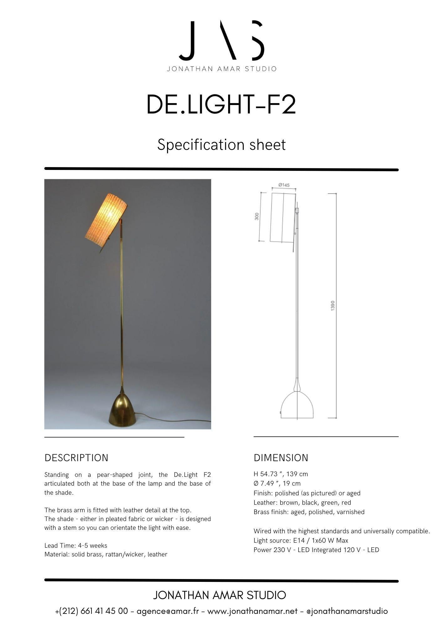 De-Light F2  Articulating Brass Wicker Floor Lamp, Flow Collection For Sale 7