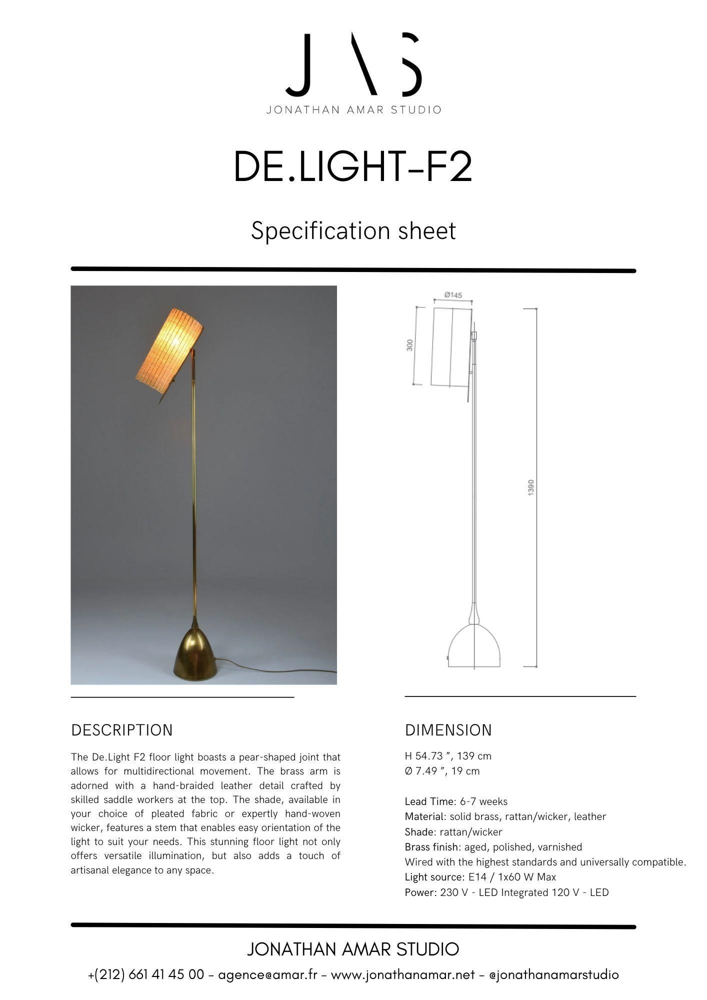 De-Light F2  Articulating Brass Wicker Floor Lamp, Flow Collection For Sale 7