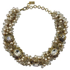 Vintage De Liguoro 1980s Pearl, Crystal Bead & Rhinestone Cluster Italian Necklace