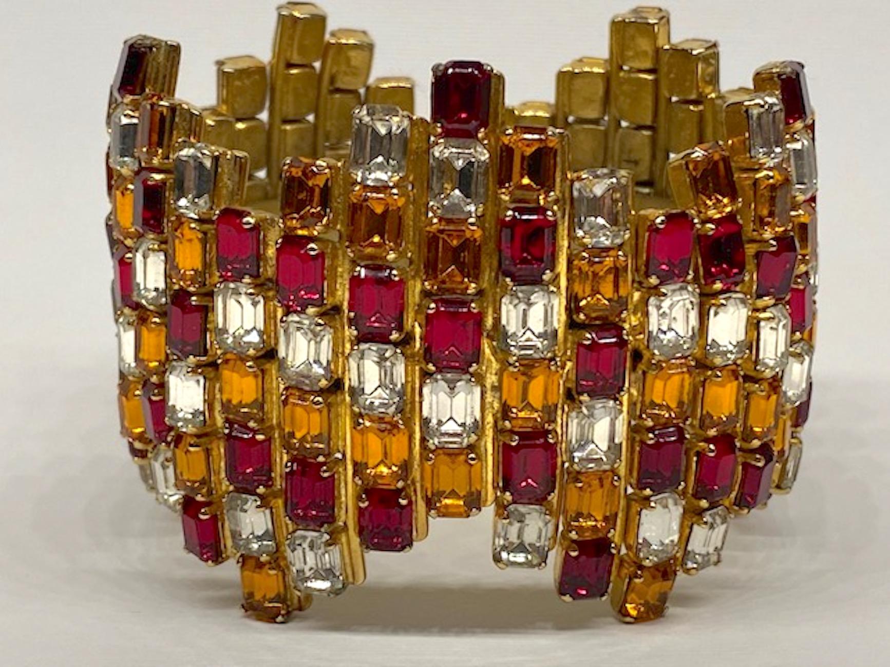 Gianni De Liguoro 1980s Wide Rhinestone Cuff Bracelet For Sale 11