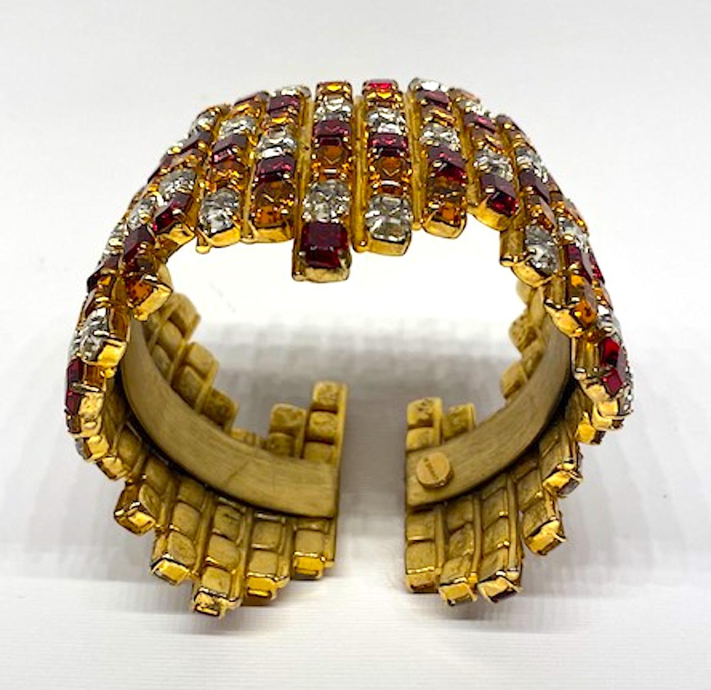 Gianni De Liguoro 1980s Wide Rhinestone Cuff Bracelet In Good Condition For Sale In New York, NY