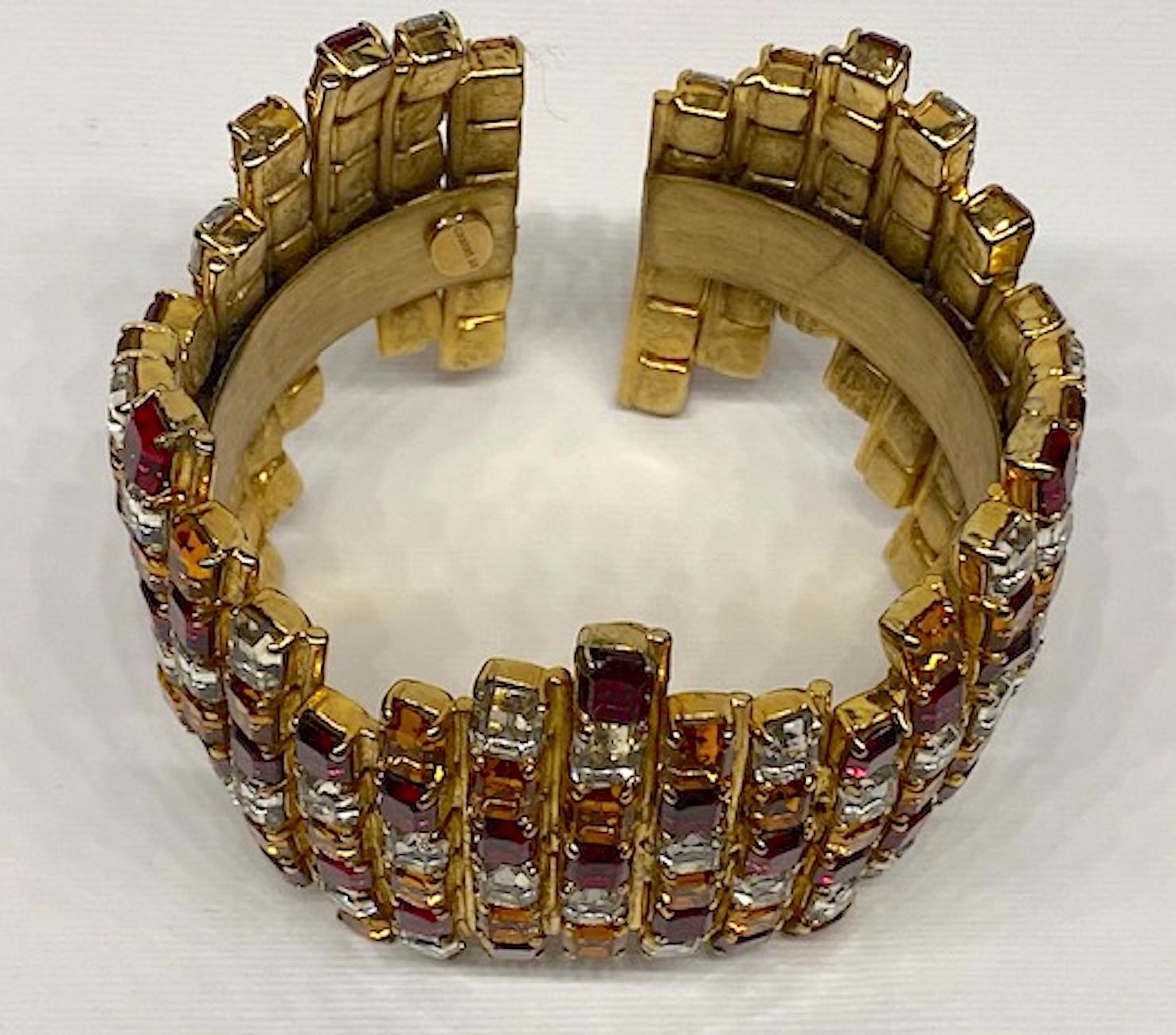 Women's Gianni De Liguoro 1980s Wide Rhinestone Cuff Bracelet For Sale