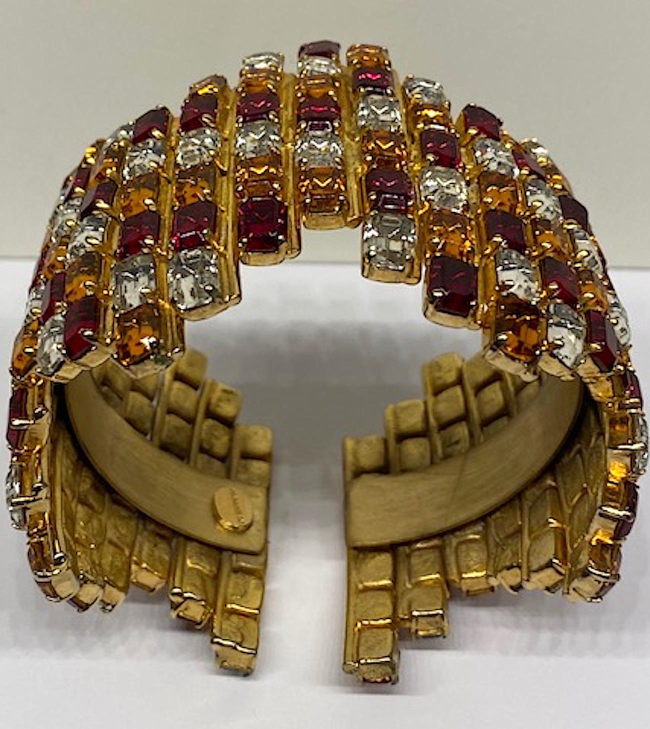 Gianni De Liguoro 1980s Wide Rhinestone Cuff Bracelet For Sale 1