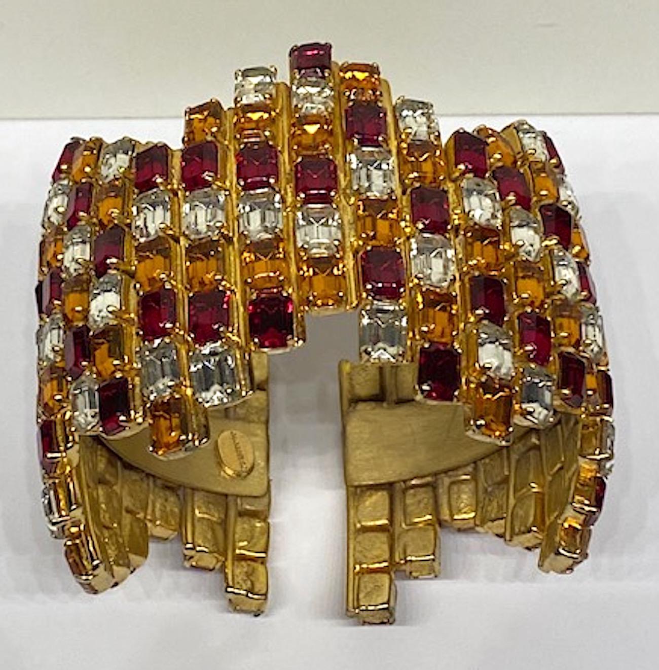 Gianni De Liguoro 1980s Wide Rhinestone Cuff Bracelet For Sale 2