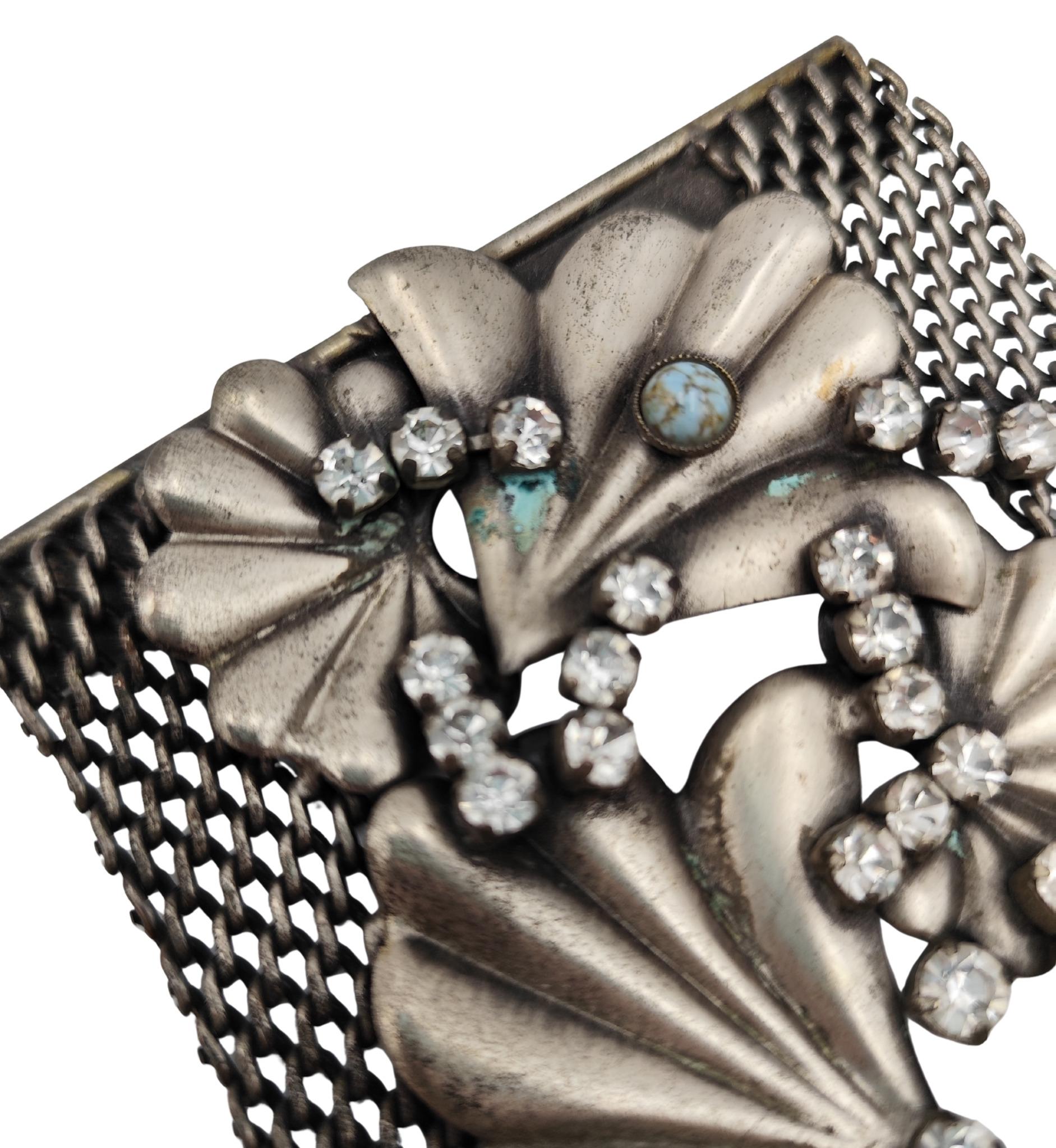Collar de pecho con diseño de flores azules de metal plateado macizo De Liguoro en venta 7