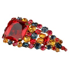 De Liguoro Vintage Haute Couture Multicolor Crystals Brooch Pin