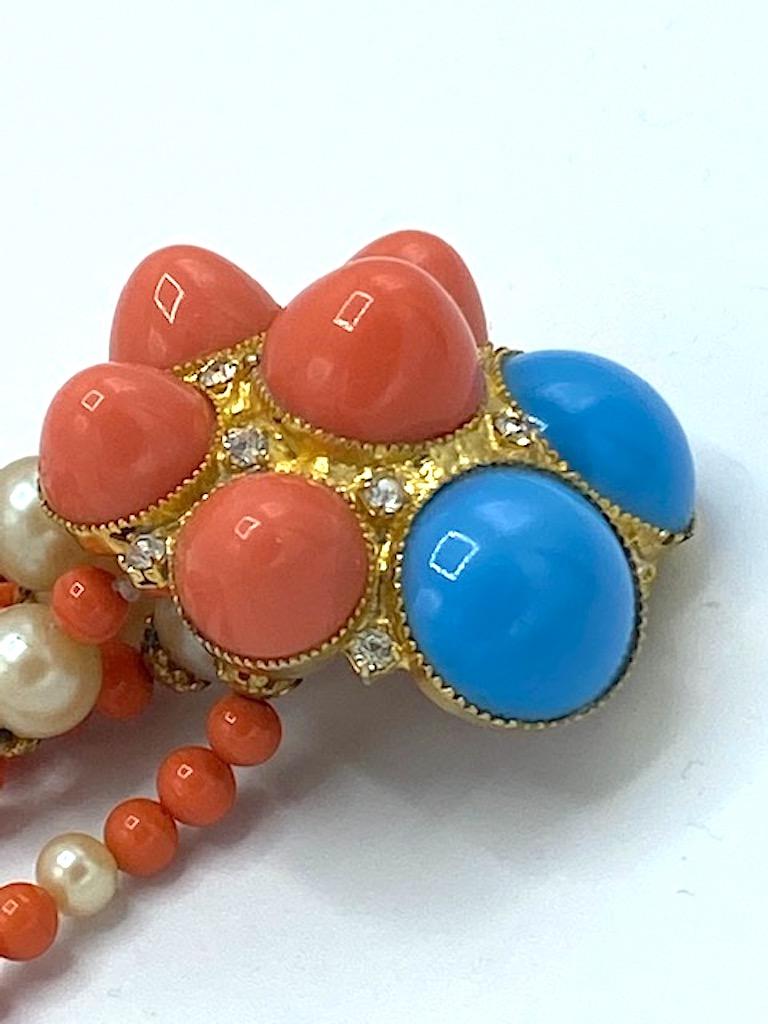 De Lillo 1970s Faux Coral & Turquoise Bracelet and Earrings 7