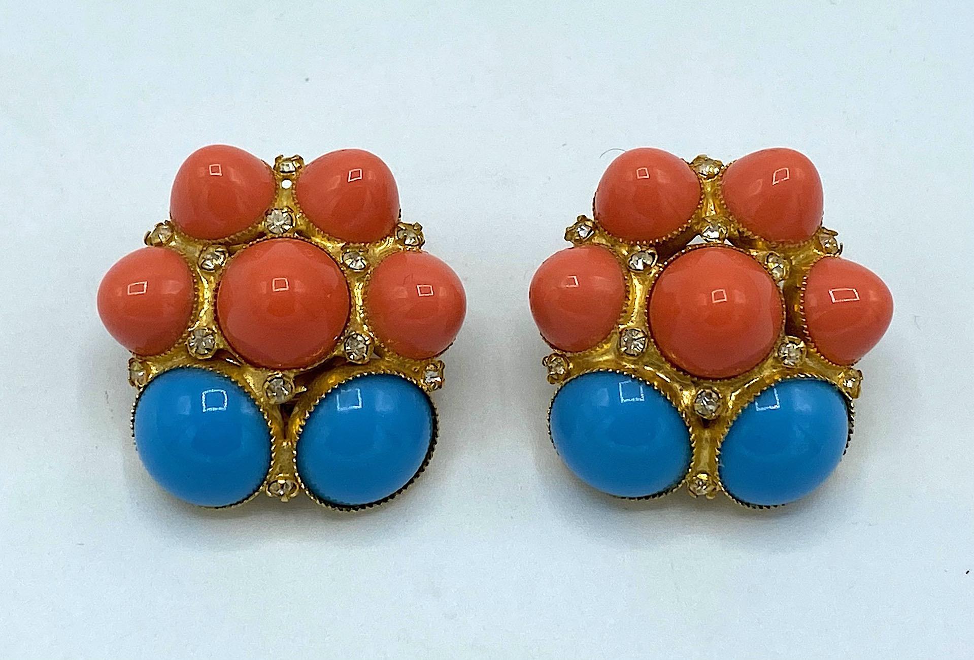 De Lillo 1970s Faux Coral & Turquoise Bracelet and Earrings 9