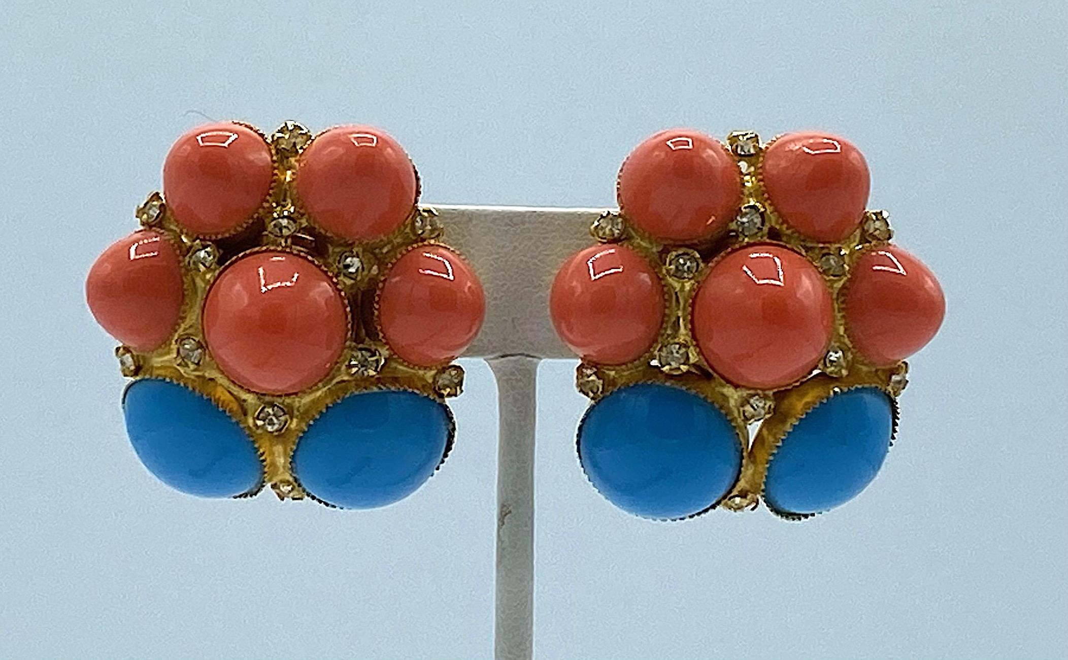 De Lillo 1970s Faux Coral & Turquoise Bracelet and Earrings 11