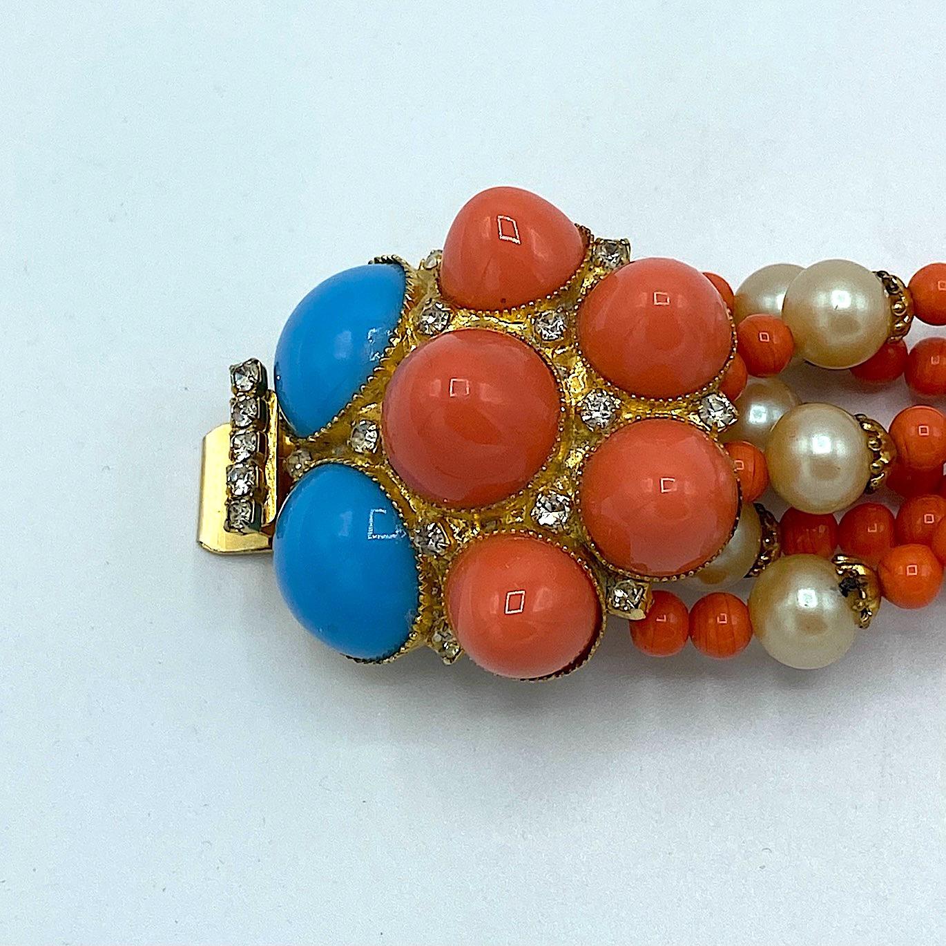 De Lillo 1970s Faux Coral & Turquoise Bracelet and Earrings 14