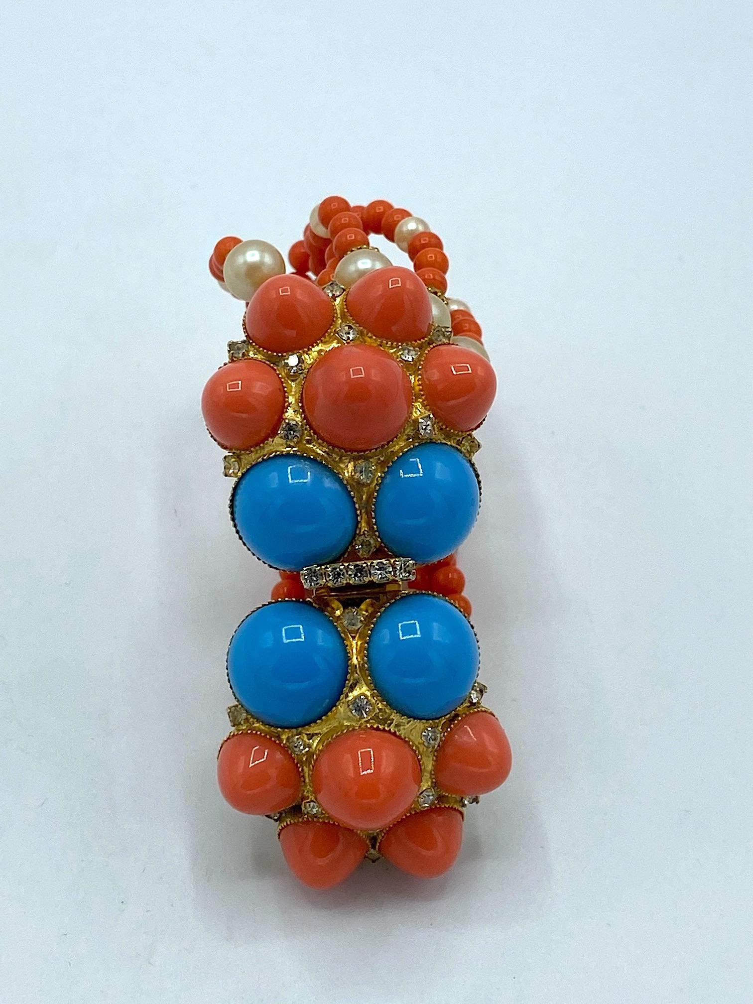 De Lillo 1970s Faux Coral & Turquoise Bracelet and Earrings 5