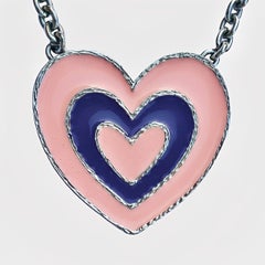 De Luxe NYC/A'DAM Silver Tone with Pink and Blue Enamel Heart Pendant Necklace