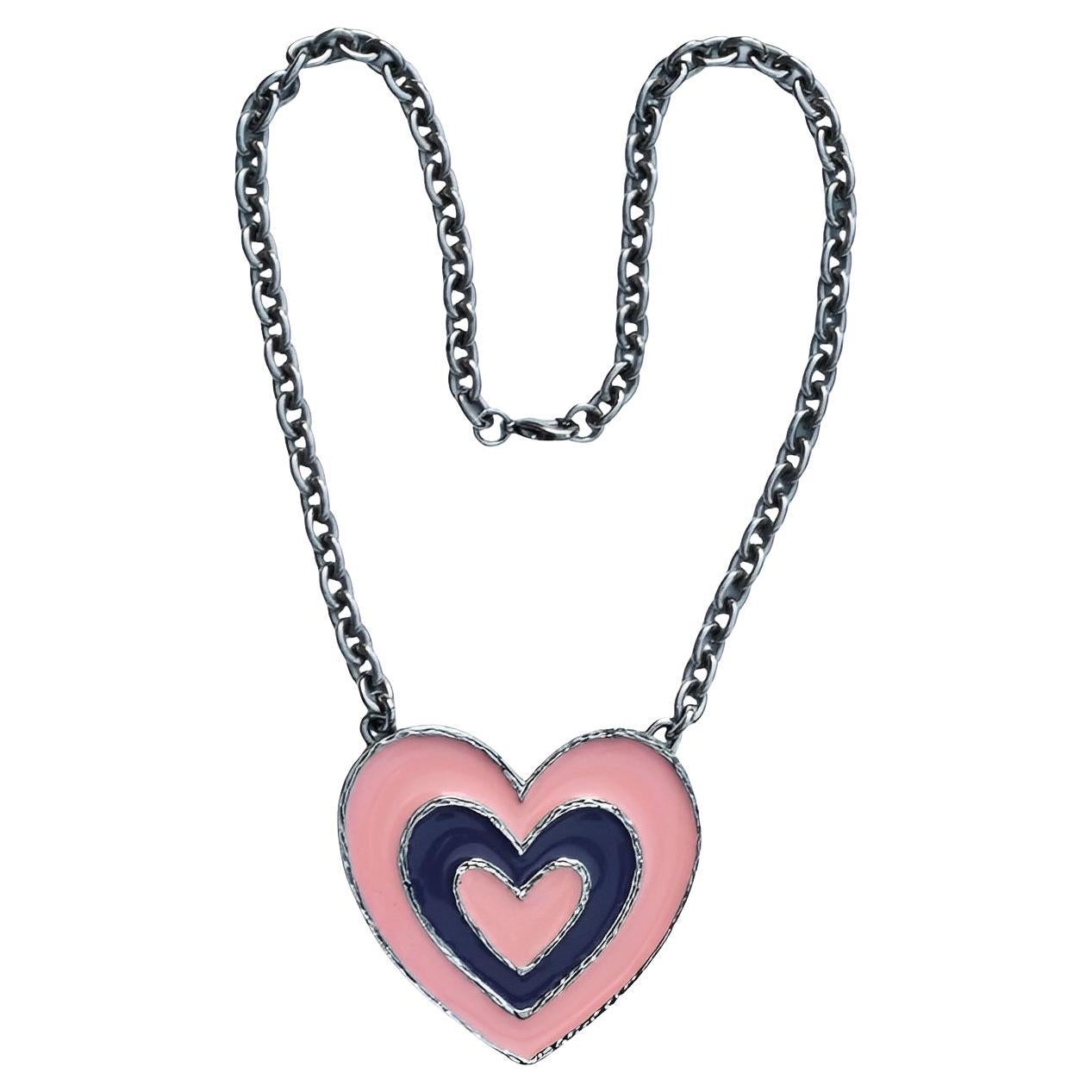 Collana con ciondolo a forma di cuore con smalto rosa e blu di De Lux A.Silver/A
DAM in vendita