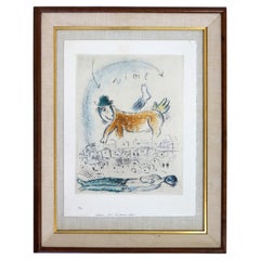 De Mauvais Suject Framed Lithograph by Marc Chagall Signed and Numbered 9/112