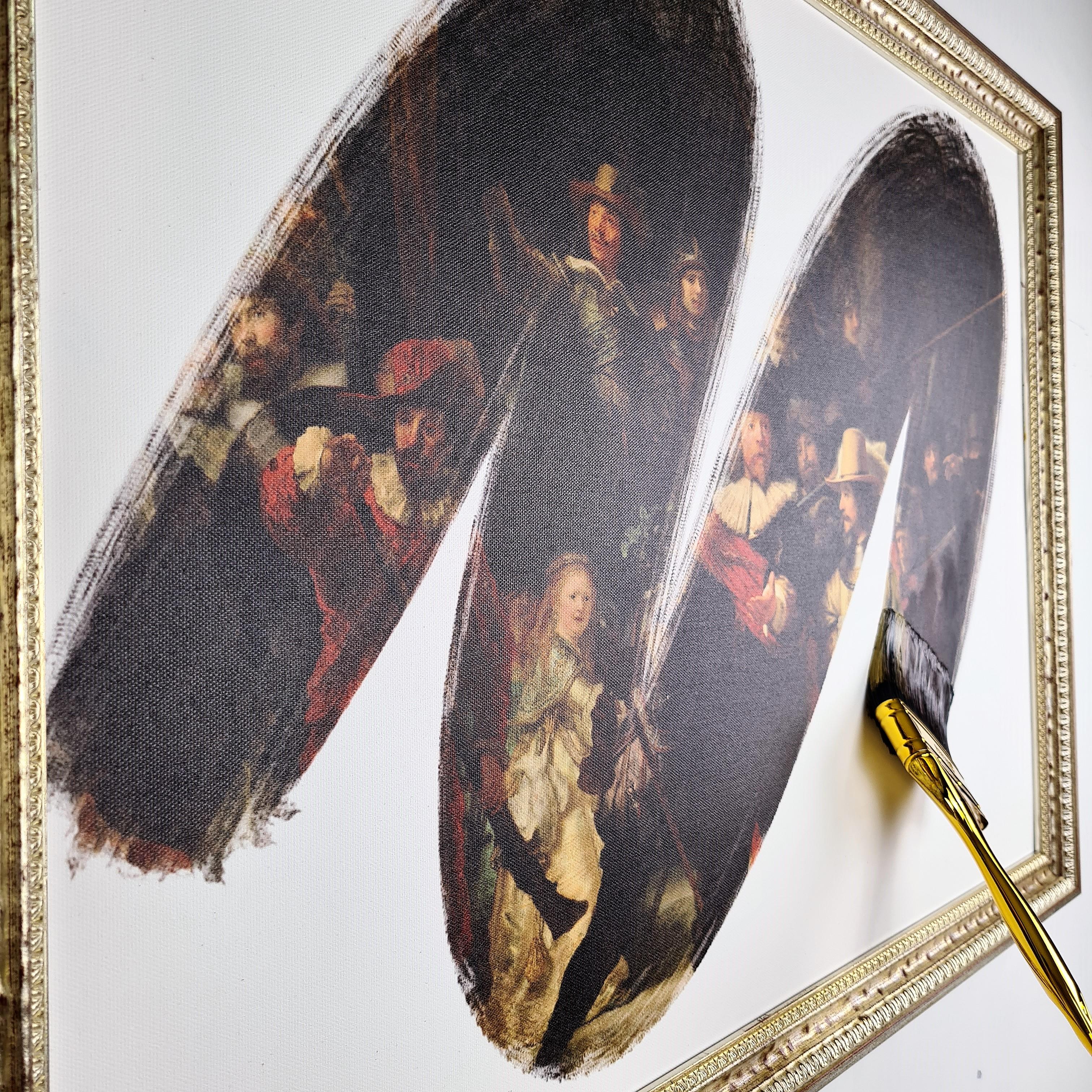 „De Nachtwacht“, Rembrandt- Kopie auf Leinwand gedruckt, handgefertigt in Italien, 2021 im Angebot 3