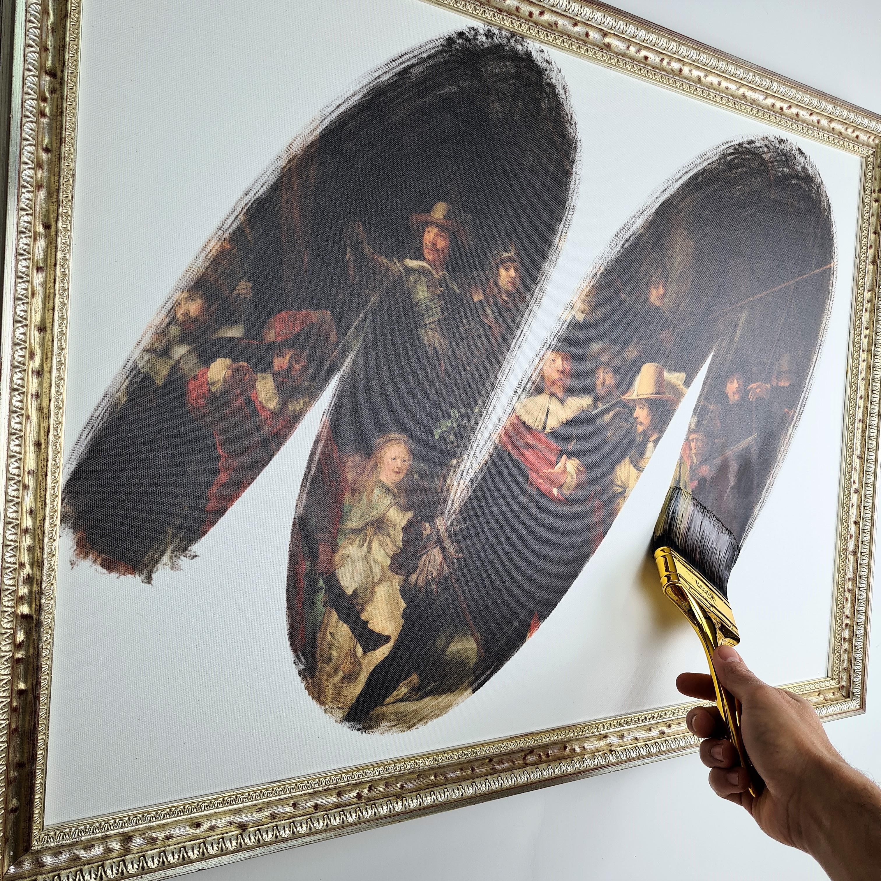 „De Nachtwacht“, Rembrandt- Kopie auf Leinwand gedruckt, handgefertigt in Italien, 2021 im Angebot 5