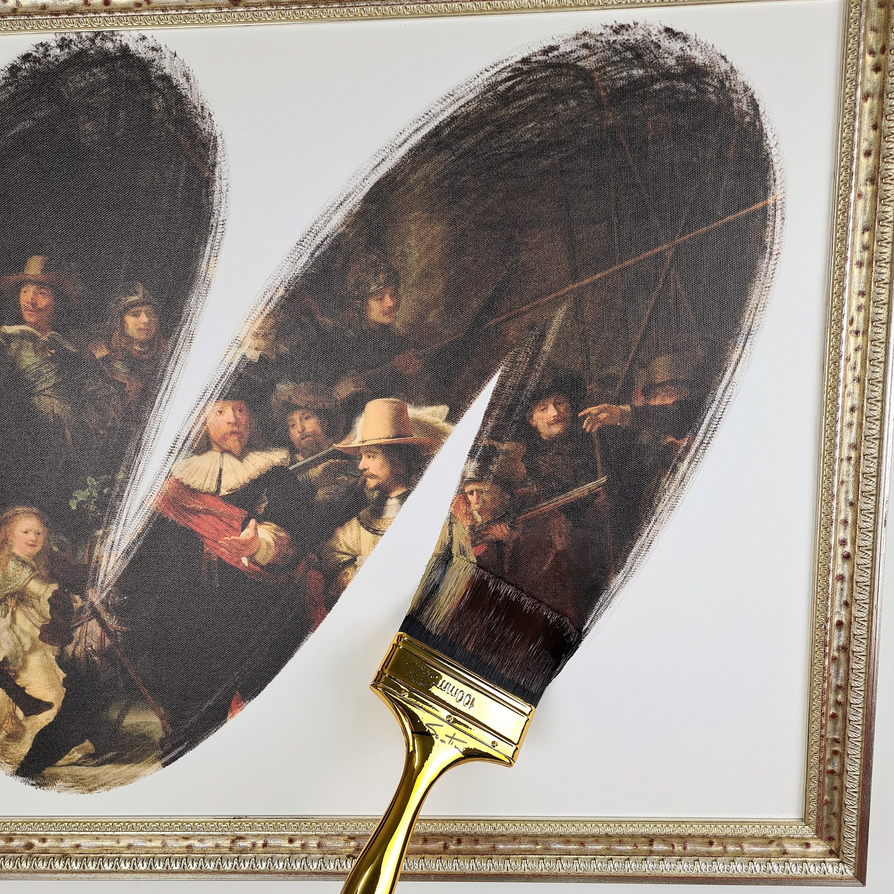 „De Nachtwacht“, Rembrandt- Kopie auf Leinwand gedruckt, handgefertigt in Italien, 2021 (Industriell) im Angebot