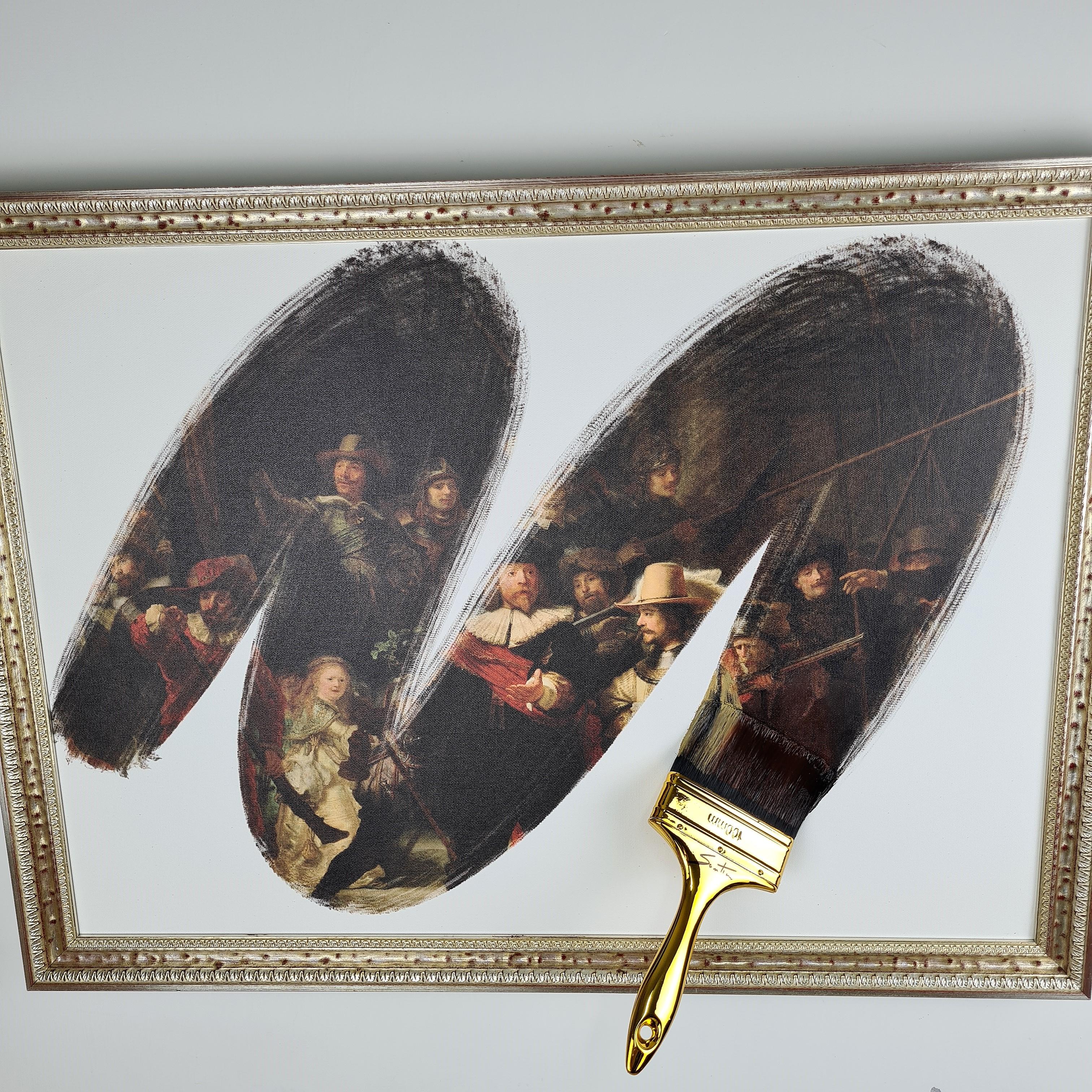 „De Nachtwacht“, Rembrandt- Kopie auf Leinwand gedruckt, handgefertigt in Italien, 2021 (Italienisch) im Angebot