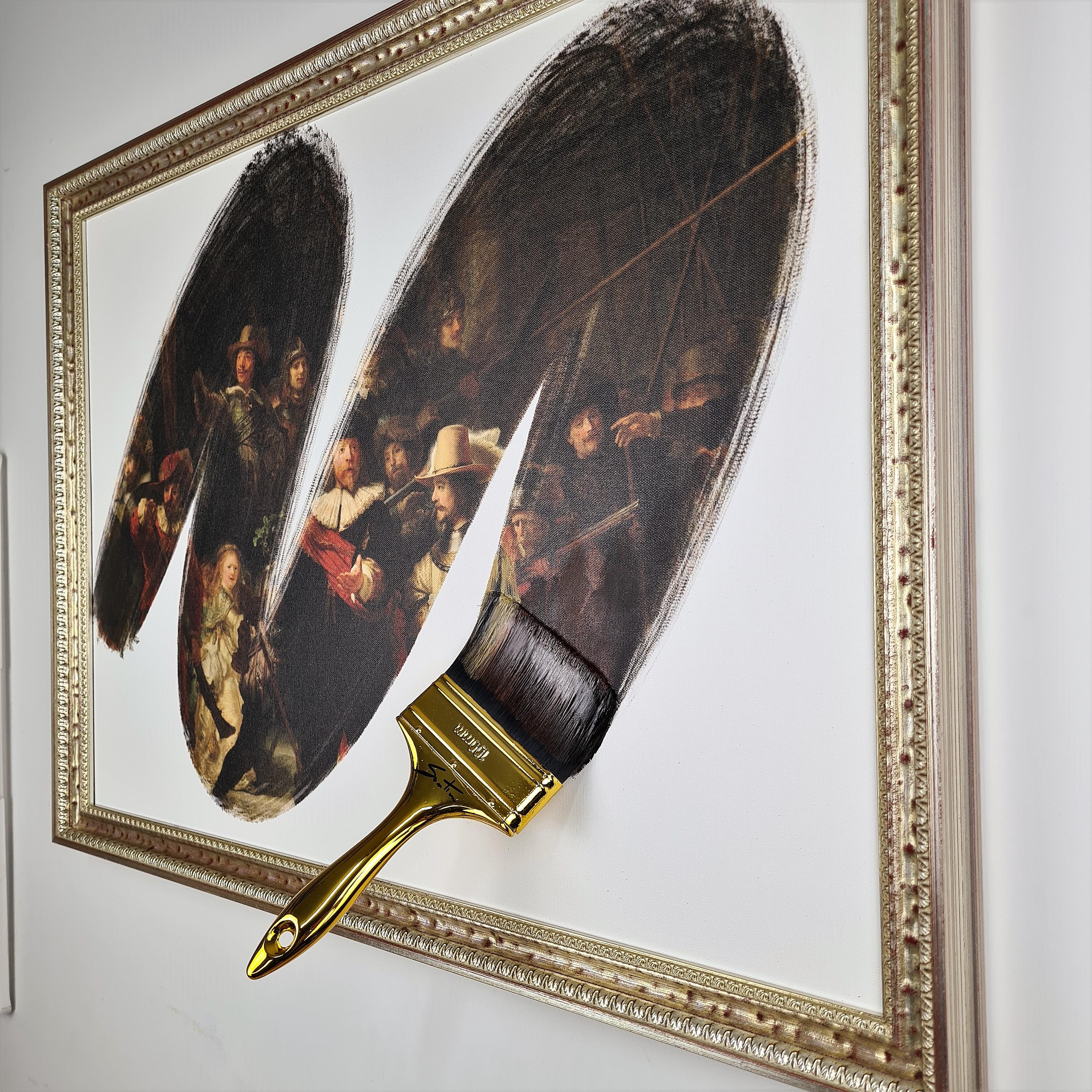 „De Nachtwacht“, Rembrandt- Kopie auf Leinwand gedruckt, handgefertigt in Italien, 2021 (Handgefertigt) im Angebot