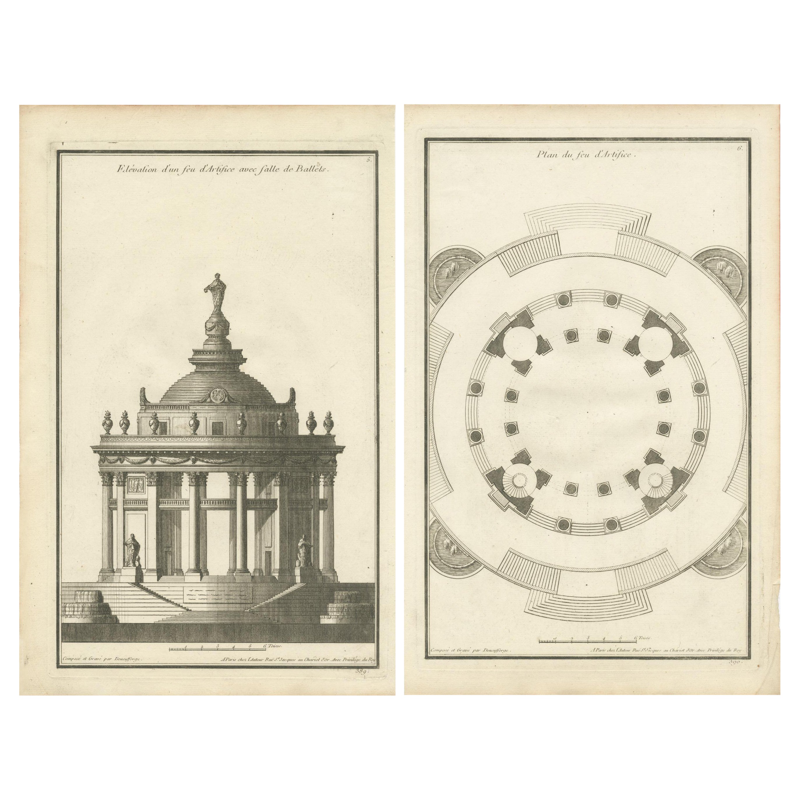 De Neufforges neoklassizistische Visionen: Originalgravuren, ca. 1770 im Angebot