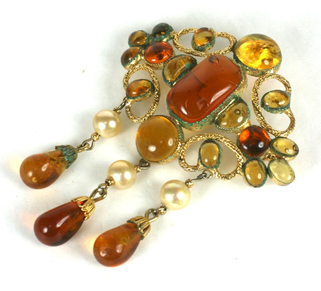 De Nicola Citrine and Topaz Gripoix Brooch In Good Condition For Sale In New York, NY
