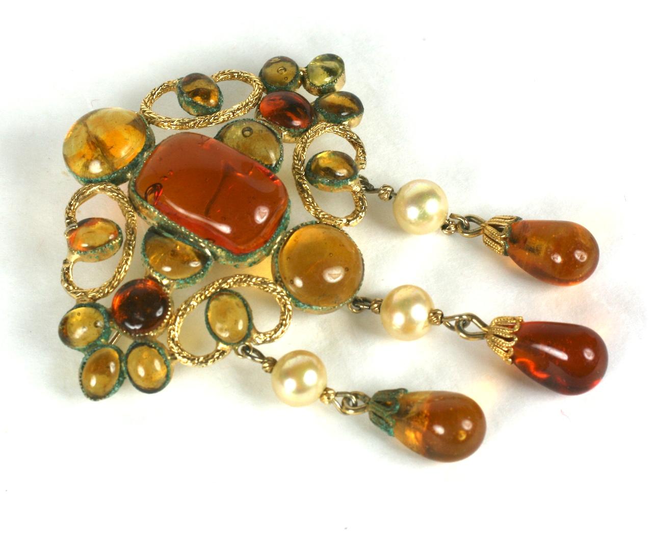 Women's or Men's De Nicola Citrine and Topaz Gripoix Brooch For Sale