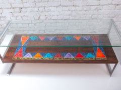De Nisco Coffeetable with Floating Glasstop and Multi Color Tiles