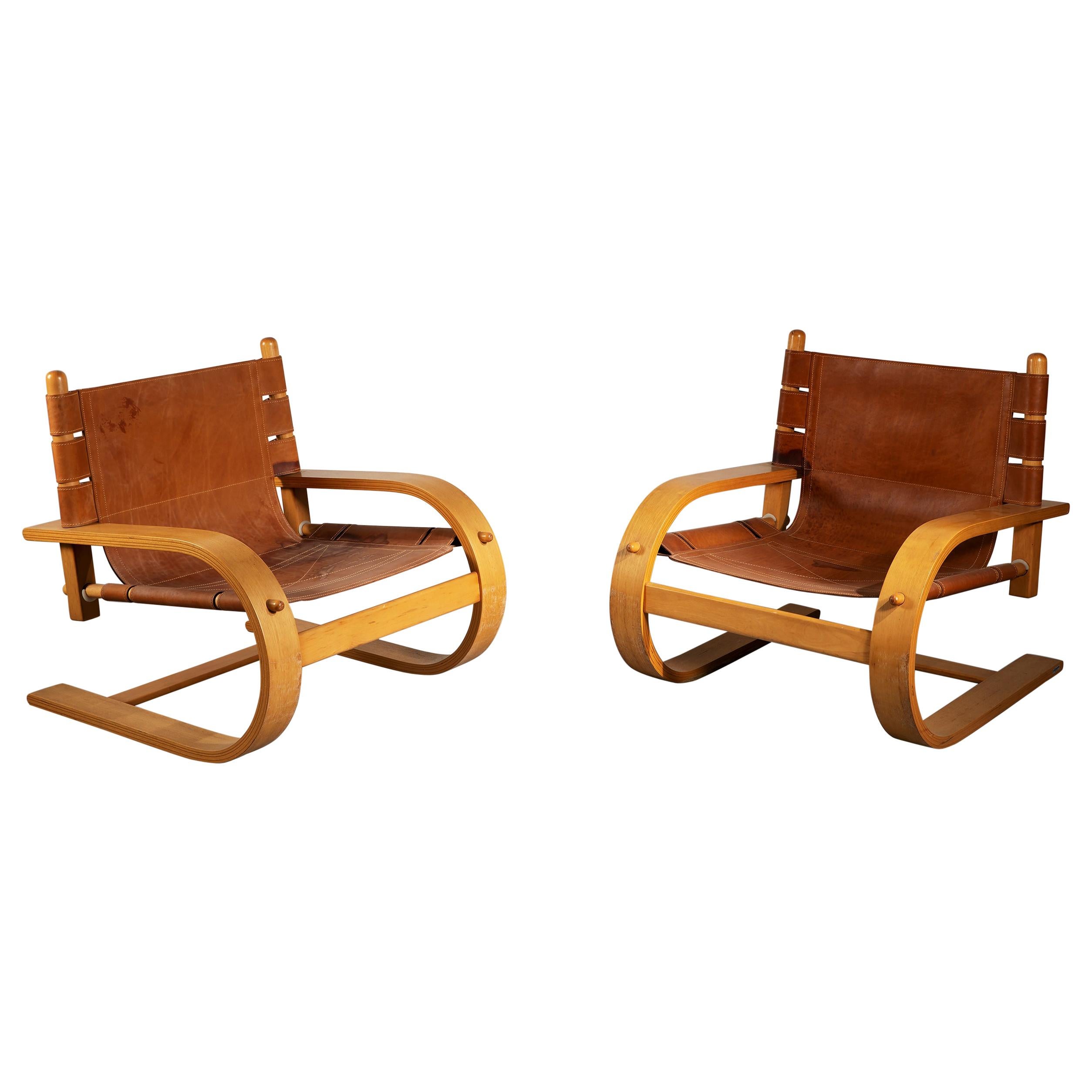 De Pas, D' Urbino, Lomazzi Pair of Scacciapensieri Lounge Chairs for Poltronova For Sale