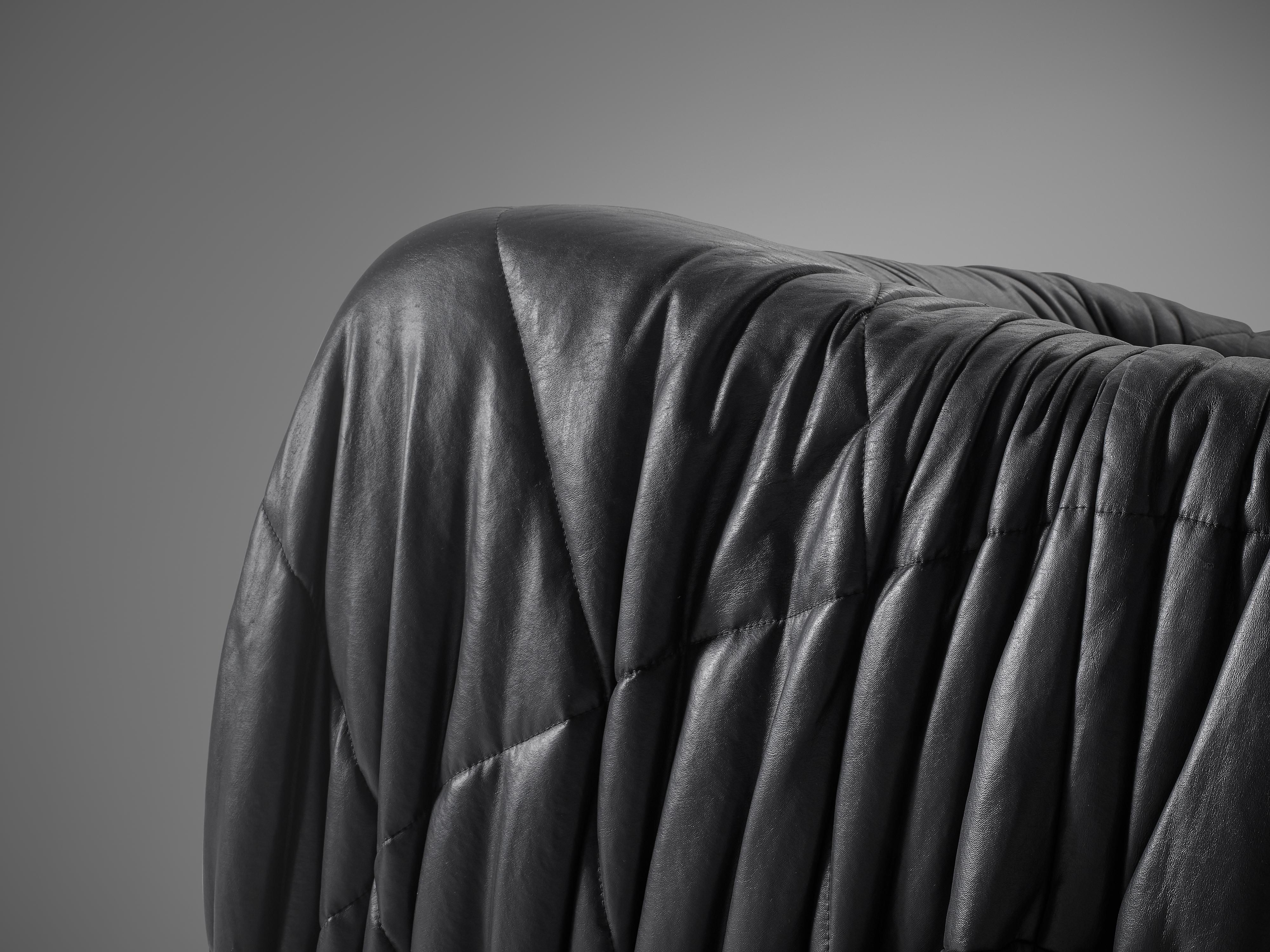 De Pas, D'urbino and Lomazzi for Dell'Oca Piumino Lounge Chair in Black Leather In Good Condition In Waalwijk, NL