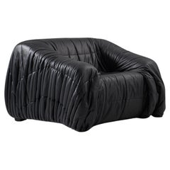 De Pas, D'urbino and Lomazzi for Dell'Oca Piumino Lounge Chair in Black Leather