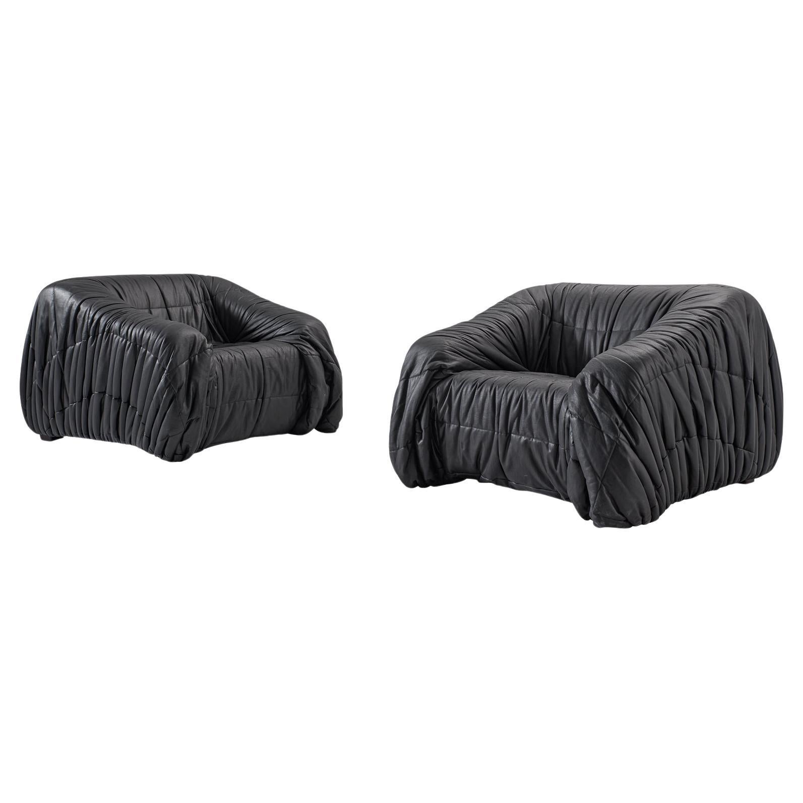 De Pas, D'urbino and Lomazzi Pair of Lounge Chairs in Black Leatherette For Sale