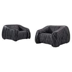 Used De Pas, D'urbino and Lomazzi Pair of Lounge Chairs in Black Leatherette