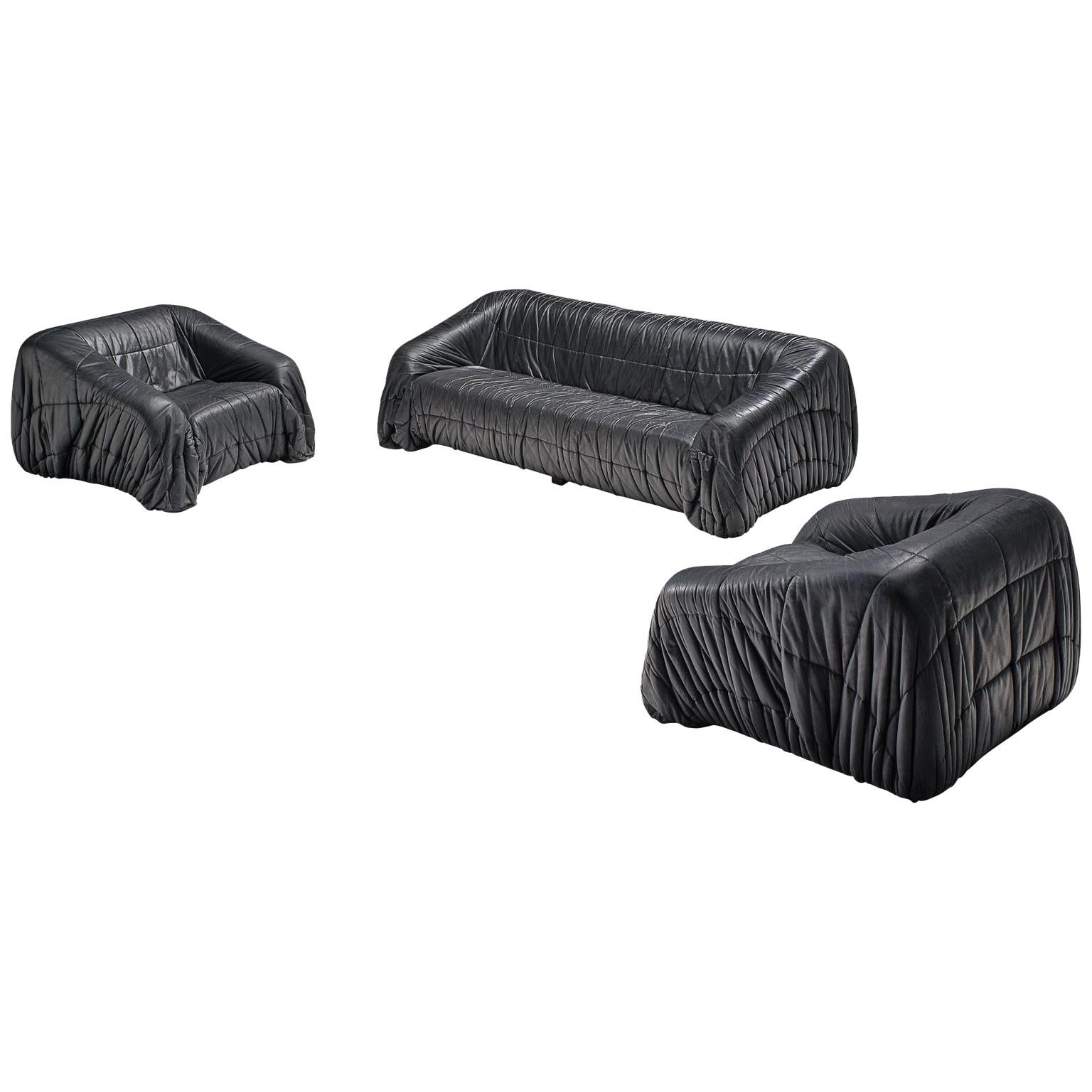 De Pas, D'urbino and Lomazzi Piumino Lounge Set in Black