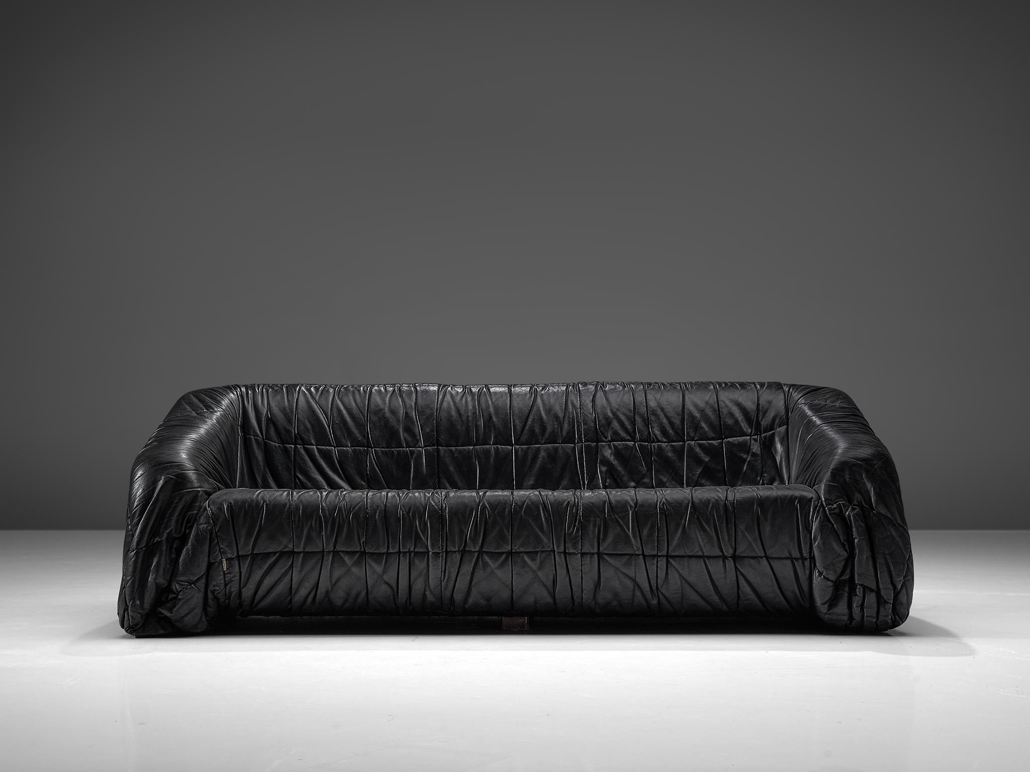 Mid-Century Modern De Pas, D'Urbino and Lomazzi Piumino Sofa in Black