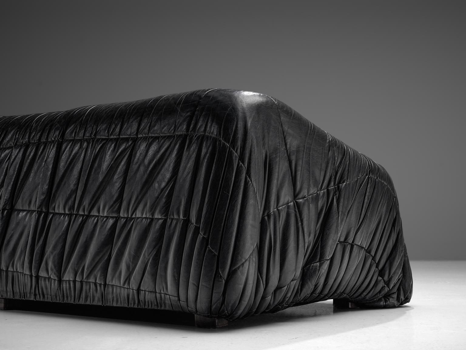 Faux Leather De Pas, D'Urbino and Lomazzi Piumino Sofa in Black