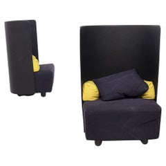 De Pas, D'Urbino and Zanotta Vintage Armchairs in Black and Yellow Fabric