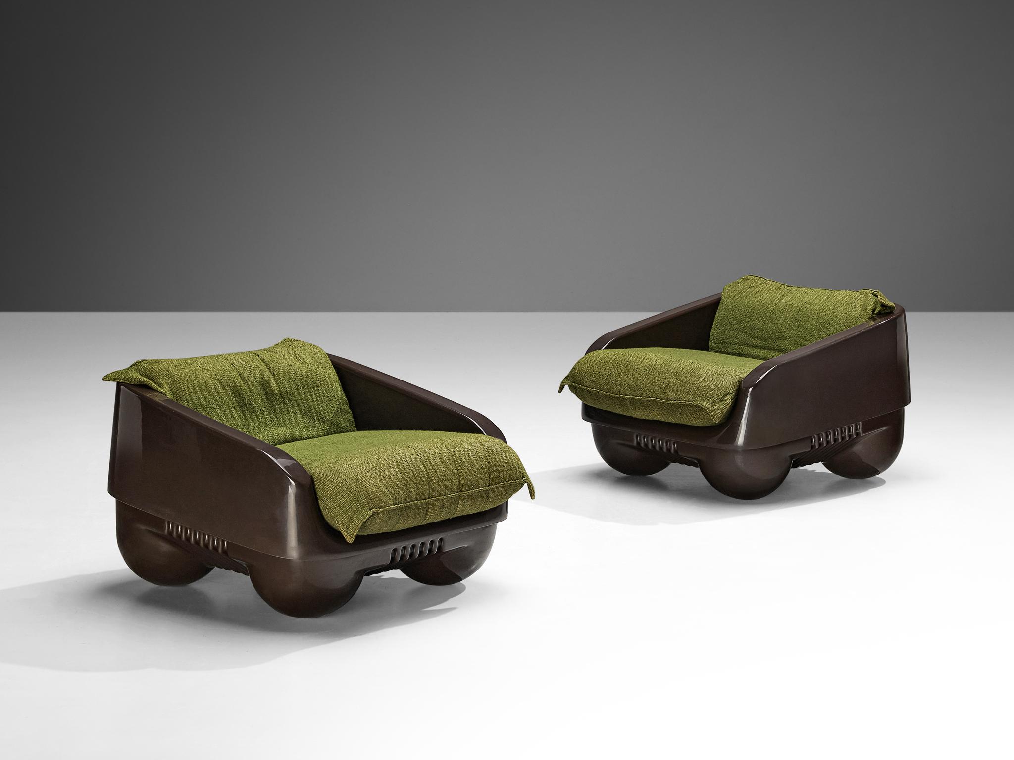 Gionathan de Pas & Donato D’Urbino & Paolo Lomazzi for Ampaglas, pair of 'Shaula' lounge chairs, ABS plastic, expanded polyurethane, fabric, Italy, 1970s 

Gionathan de Pas & Donato D’Urbino & Paolo Lomazzi, the notorious Italian designer trio,