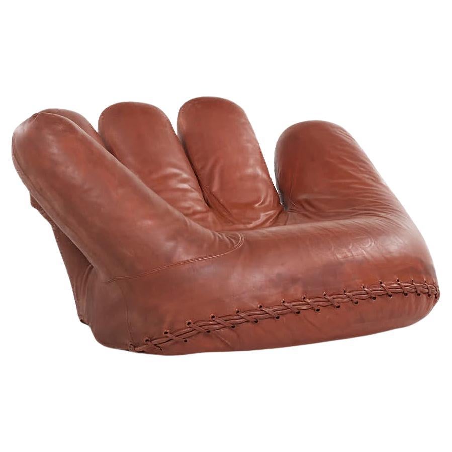 De Pas Durbino & Lomazzi for Poltronova MCM Leather Joe Baseball Glove Chair For Sale
