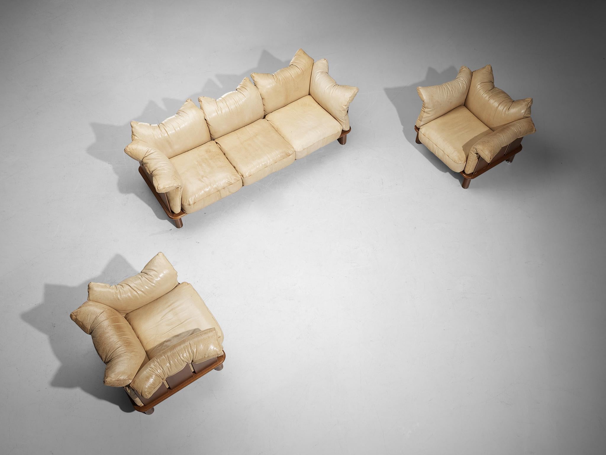 De Pas, D’Urbino & Lomazzi for Poltronova 'PITTI' Sofa in Beige Leather 5