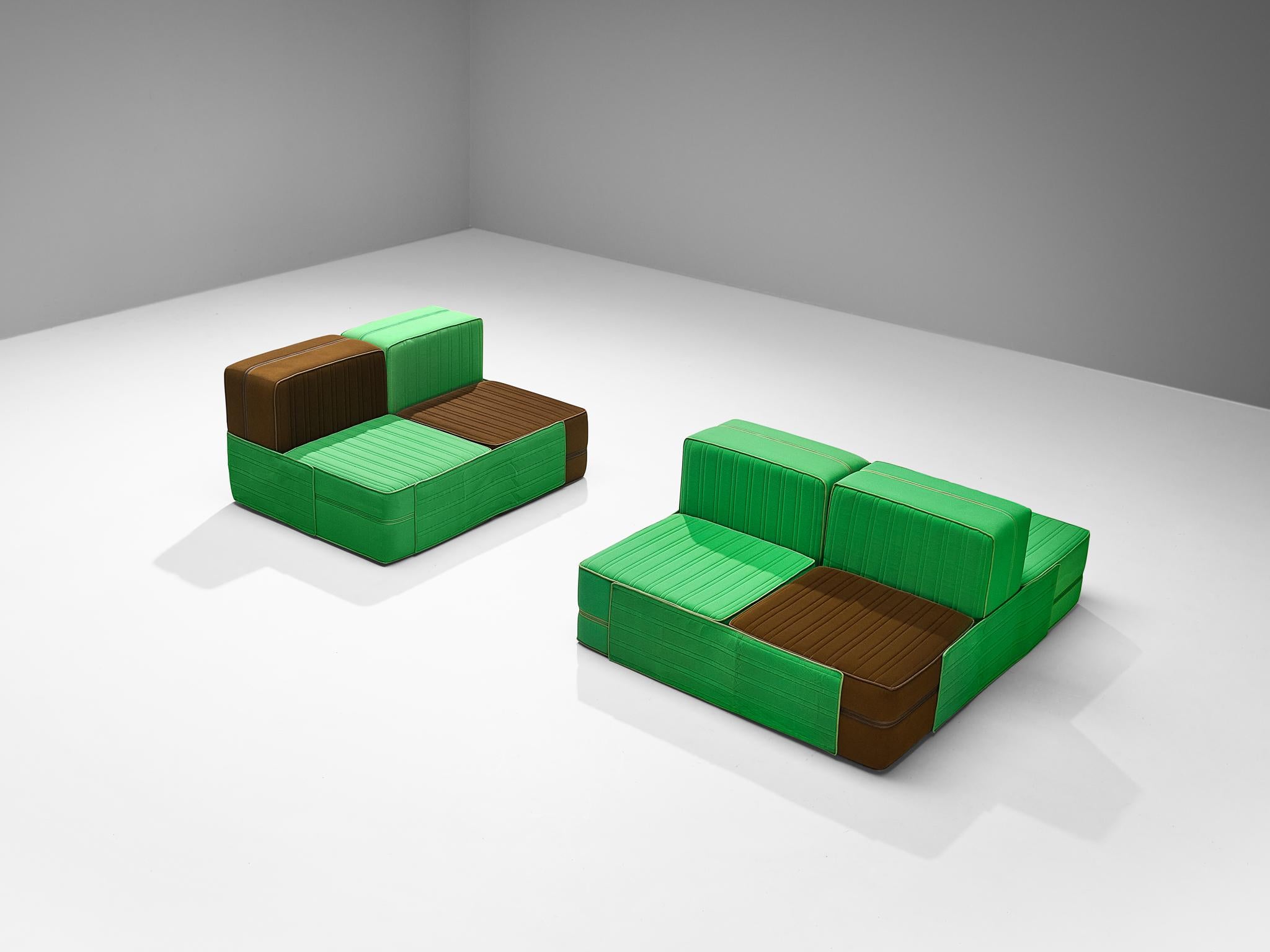 Postmoderne De Pas, D'Urbino & Lomazzi for Zanotta 'Settebello' Canapé sectionnel Vert Brown en vente