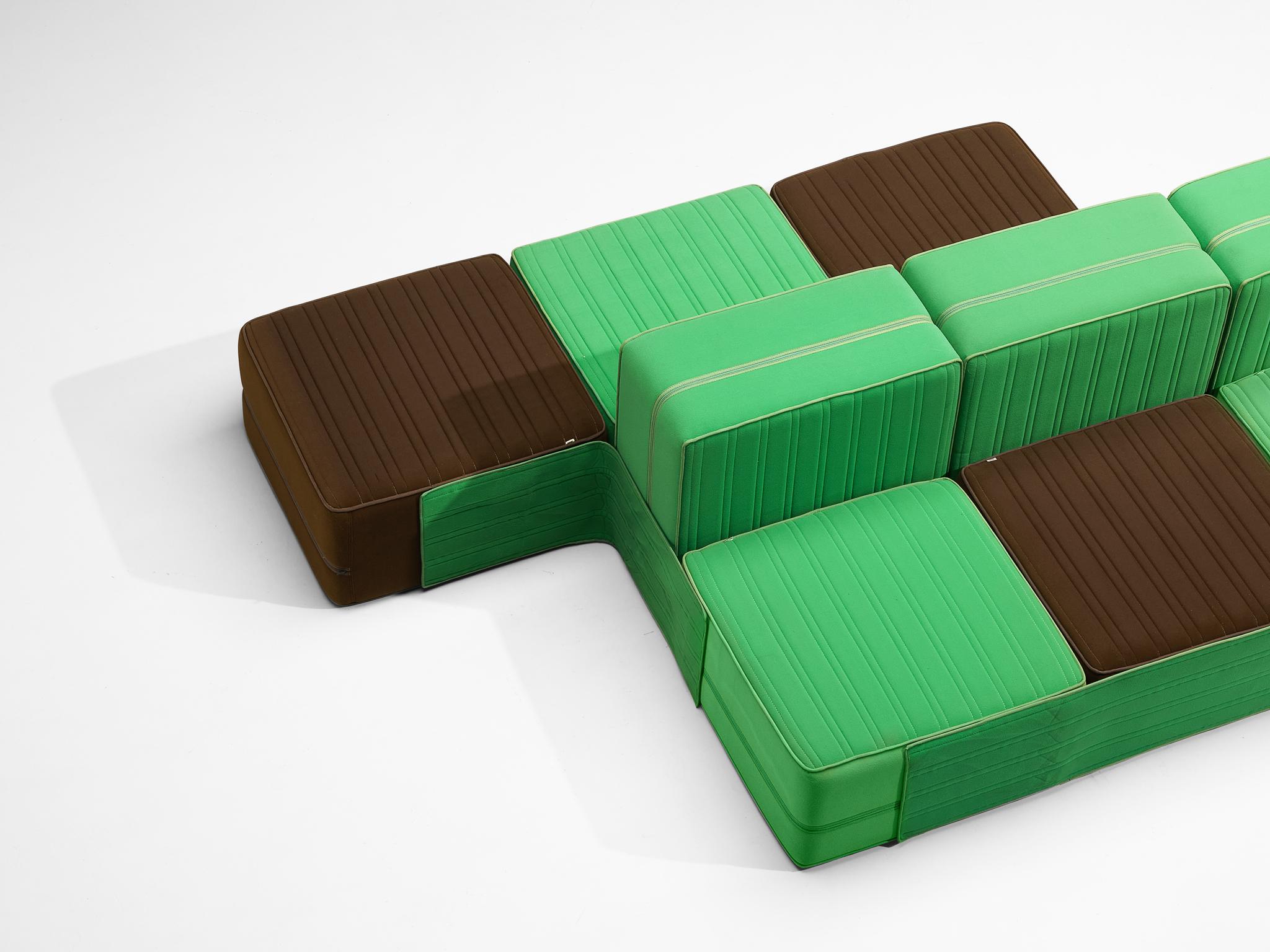 De Pas, D'Urbino & Lomazzi for Zanotta 'Settebello' Canapé sectionnel Vert Brown Bon état - En vente à Waalwijk, NL