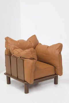 De Pas-D'urbino-Lomazzi Leather Armchairs for Poltronova 1977, Original Label