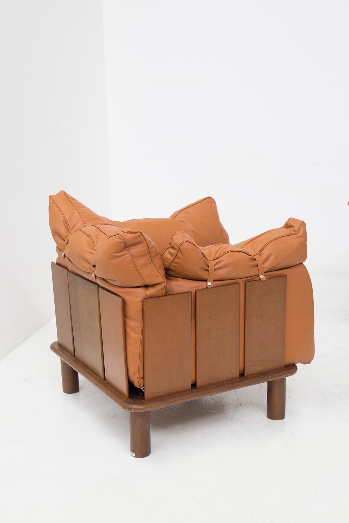 Mid-Century Modern De Pas-D'urbino-Lomazzi Leather Armchairs for Poltronova 1977, Original Label