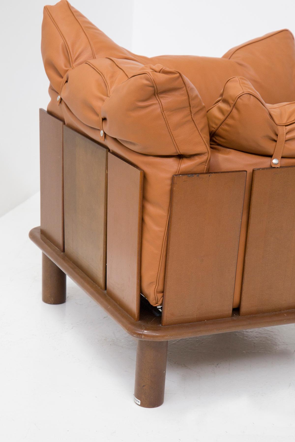 De Pas-D'urbino-Lomazzi Leather Armchairs for Poltronova 1977, Original Label In Good Condition In Milano, IT