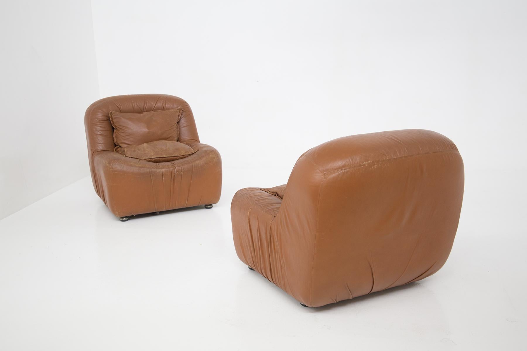 De Pas, D'Urbino, Lomazzi Vintage Leather Armchairs 'Attr' 4