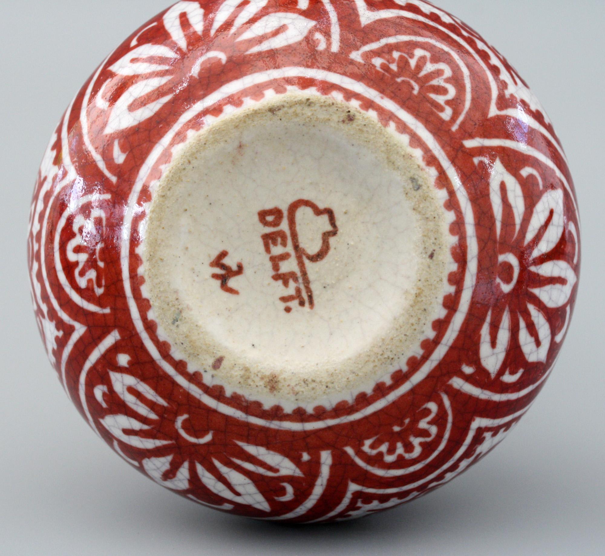 De Porcelyne Fles Dutch Delft Red Craquele Glaze Pottery Vase In Good Condition In Bishop's Stortford, Hertfordshire