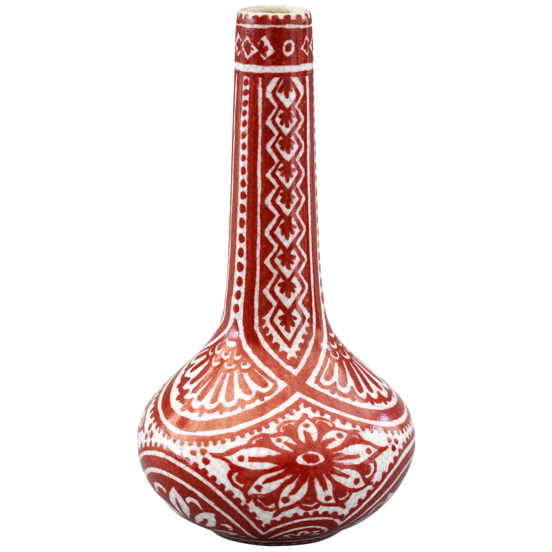 De Porcelyne Fles Dutch Delft Red Craquele Glaze Pottery Vase